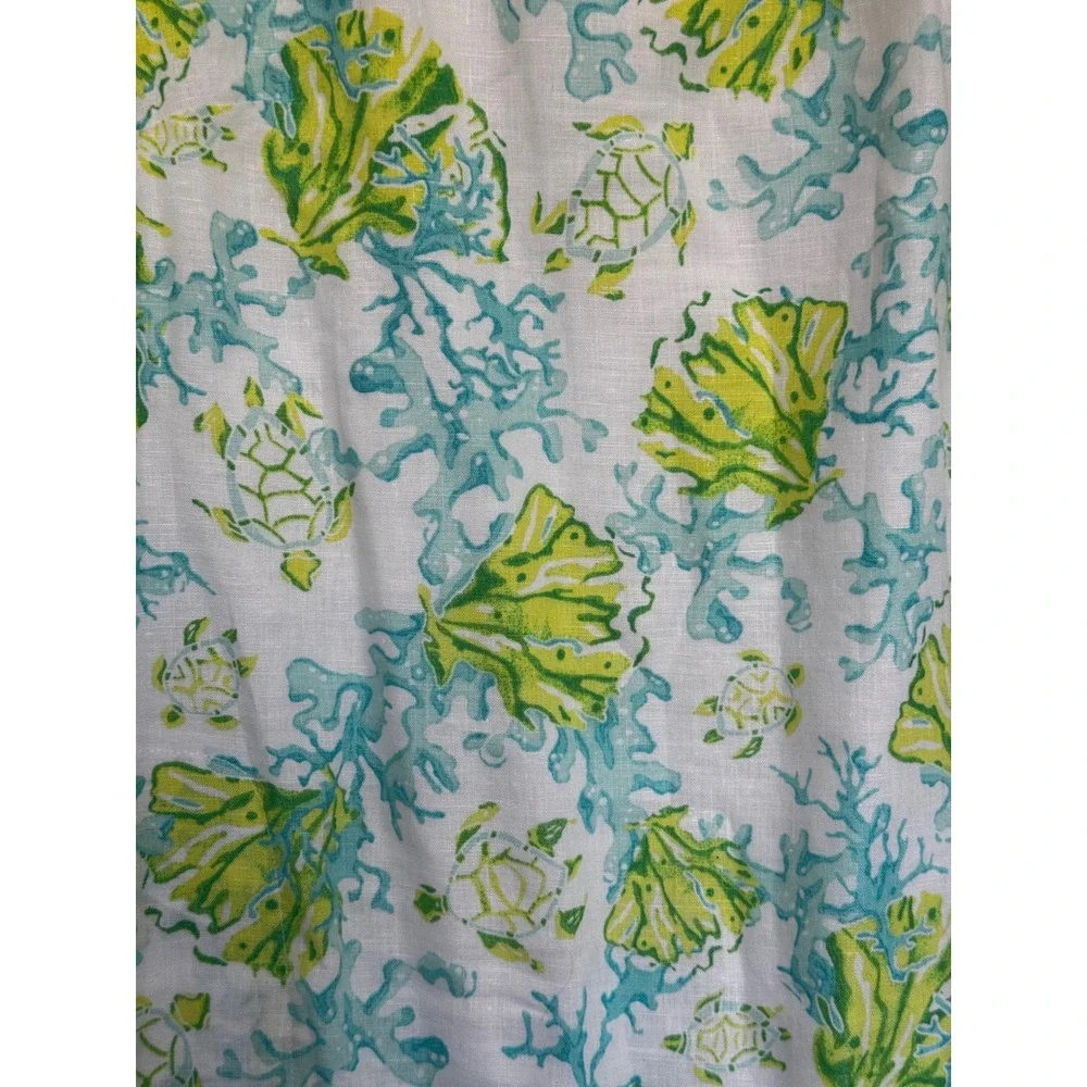 J. Jill Love Linen Sea Turtle Coral Print V-Neck Shift Dress Blue Green Large
